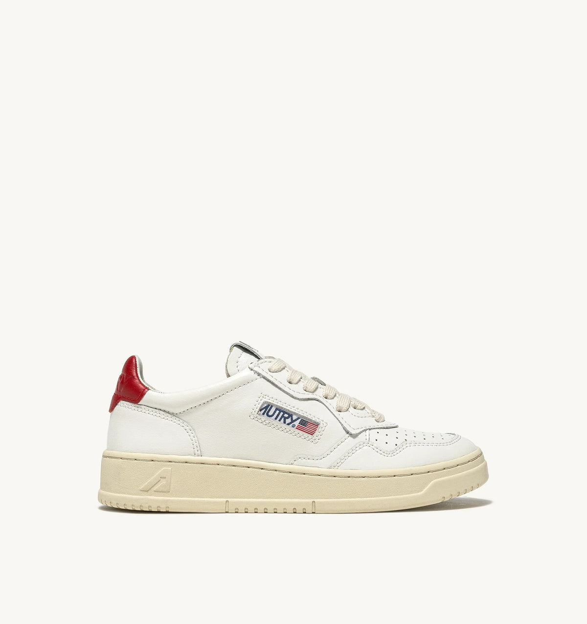 Medalist Low Sneaker – White/Red Leather