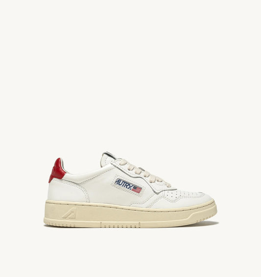Medalist Low Sneaker – White/Red Leather