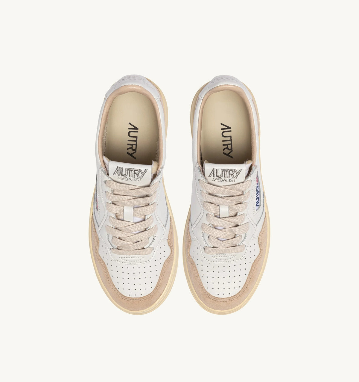 Medalist Low Sneaker – White Leather & Beige Suede