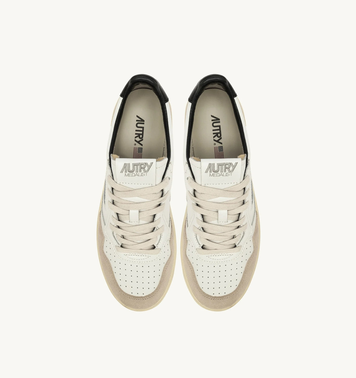 Medalist Low Sneaker – White/Black Leather & Suede with Lettering