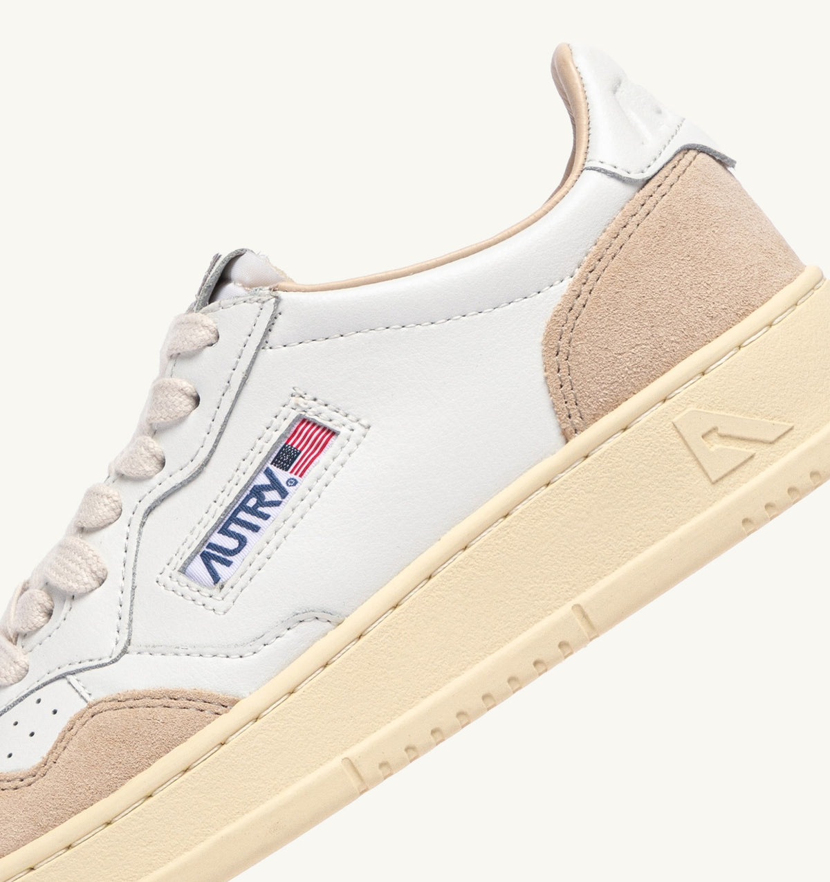 Medalist Low Sneaker – White Leather & Beige Suede