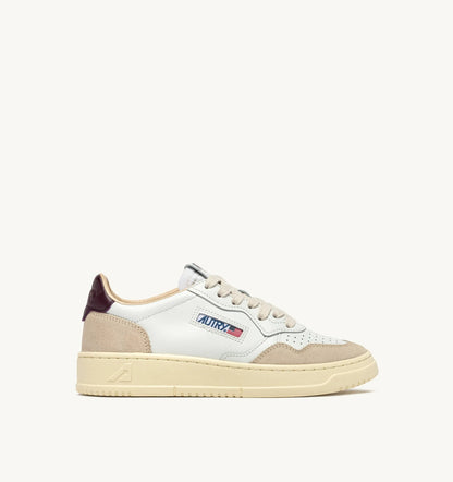 Medalist Low Sneaker – White Leather & Fig Suede