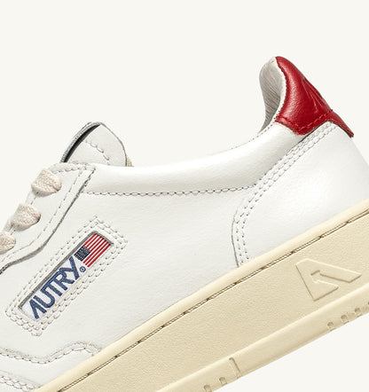 Medalist Low Sneaker – White/Red Leather
