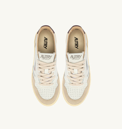 Medalist Low Sneaker – White Leather & Fig Suede