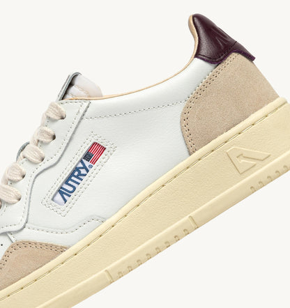 Medalist Low Sneaker – White Leather & Fig Suede