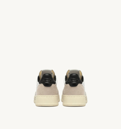 Medalist Low Sneaker – White/Black Leather & Suede with Lettering