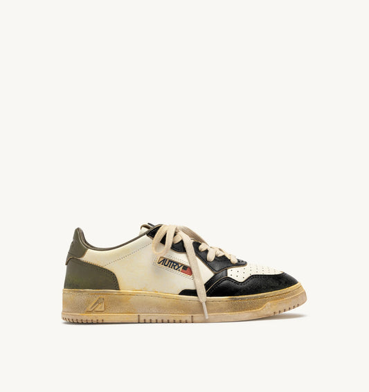 Medalist Low Super Vintage Sneaker – White, Covert Green & Black Leather
